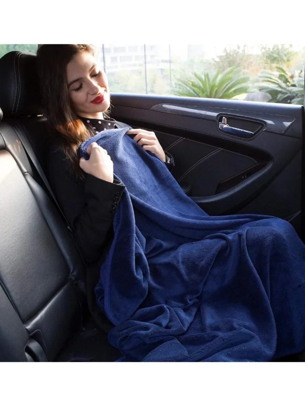 Soft Travel Blanket & Pillow Combo - Compact Packable Airplane Throw, Navy Blue - Picture 2 of 9